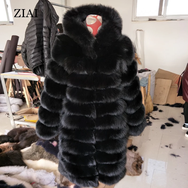 Hot selling fashion genuine long fur coats winter customized european style fur jackets women real fox fur hooded coat