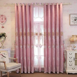 Hot Selling European Style Luxury Curtains for Living Dining Room Bedroom Blue Chenille Embroidered Curtains Valances