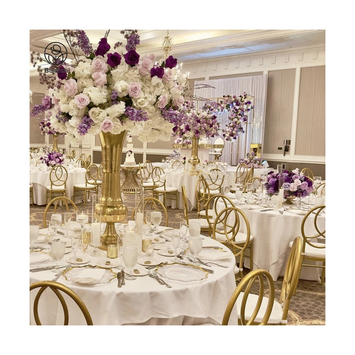 Wedding Supplies Modern Brass Flower Vase on Square Base Big In Size Floor Equipment Wedding Decoration