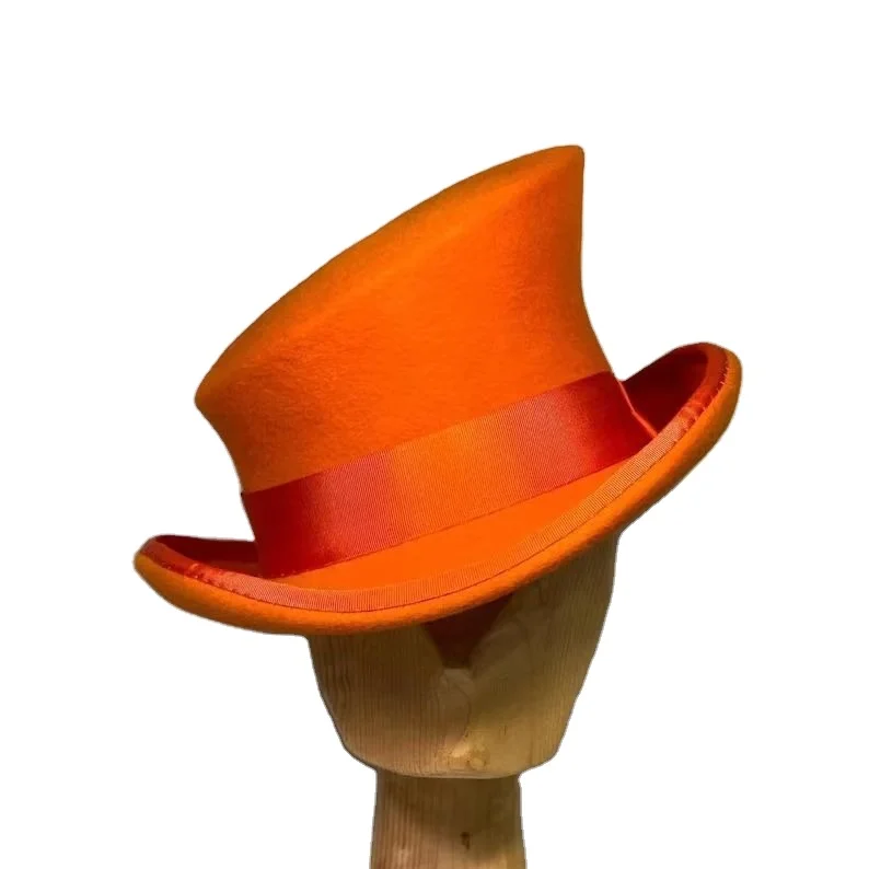 12 colors men women unisex fashion 100% australia wool felt formal slope blaze orange top hat royal magician top hats