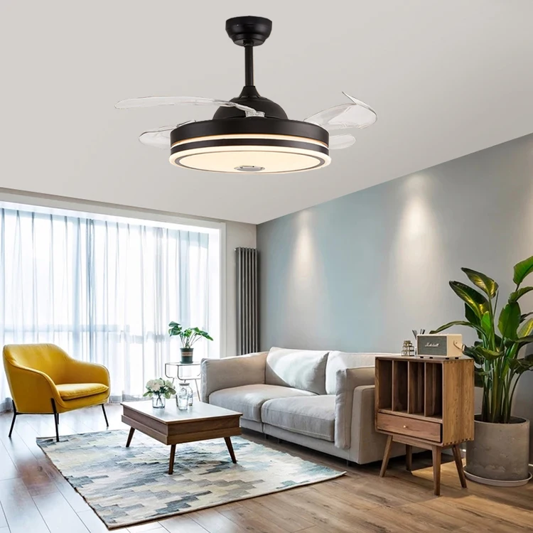 Custom dazzling RGB music invisible fan lamp restaurant fan chandelier and ceiling fan with light lamp