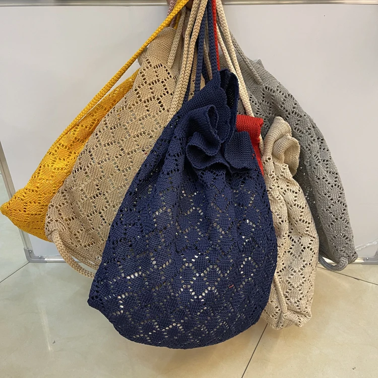 Factory Custom Fashion Portable Crochet Large Capacity Shopping Hollow Out Knitted Bag Backpack