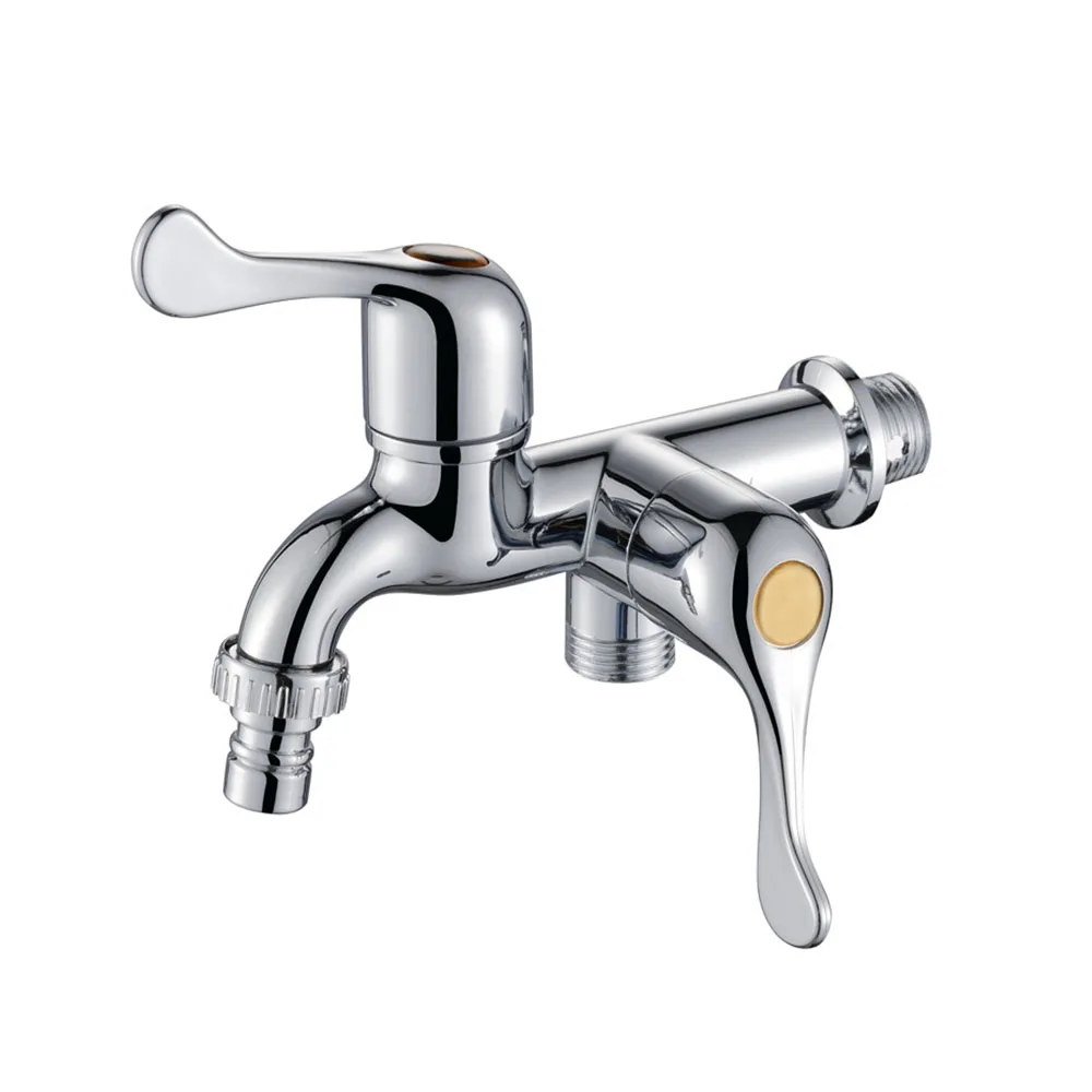 Double Head 1 In 2 Out Two Way Dual Handle Wall Water Tap Faucet ABS plastic tap Bibcock 2-way water tap