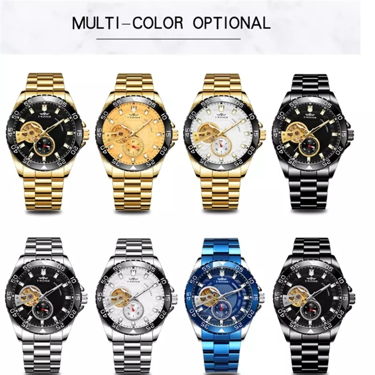 WINNER WIN255 Mechanical Watch Blue Stainless Steel Skeleton Watch Top Brand Luxury Business Luminous Male Clock winner watch