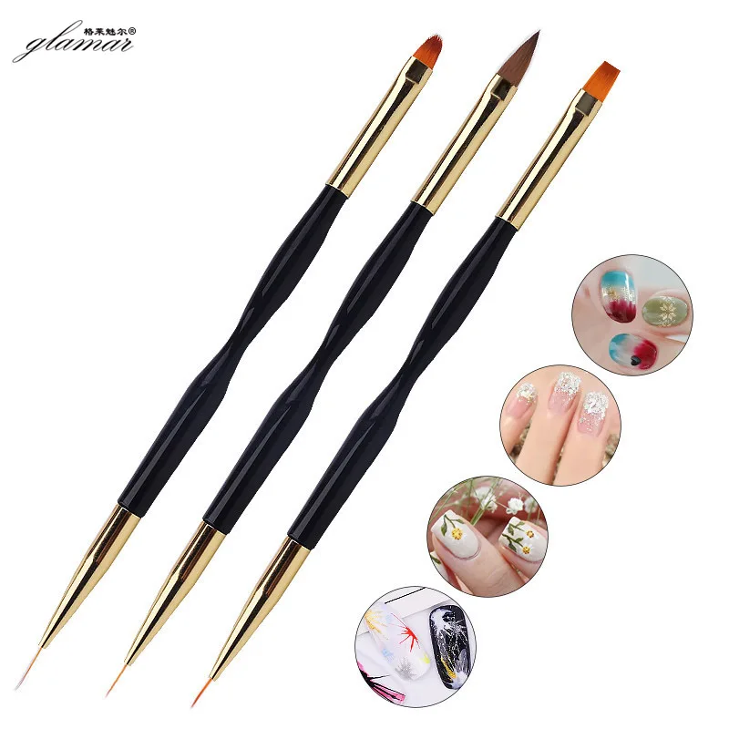 Factory Price Double Head Synthetic Hair Ergonomics Handle Painting Liner Gel Polish Nail Art Brush