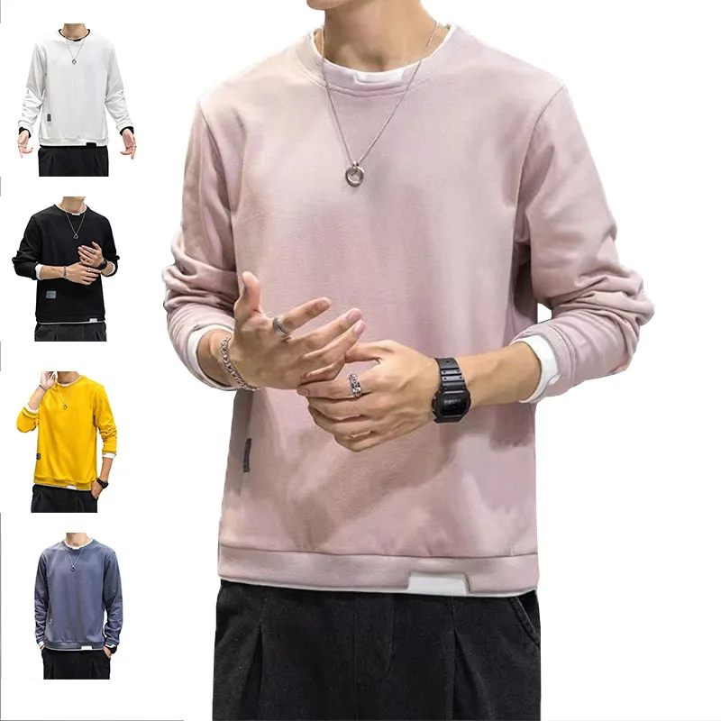 Высокое качество мужской большой пользовательский круглый вырез ткань с длинным рукавом сплошной цвет круглый вырез большой размер мужская Толстовка