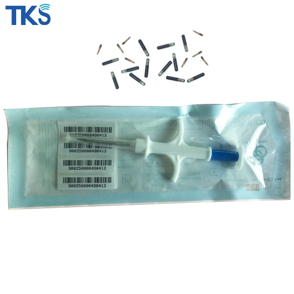 FDX-B 134.2khz 1.25*7MM bio-glass RFID fish microchip with injection syringe