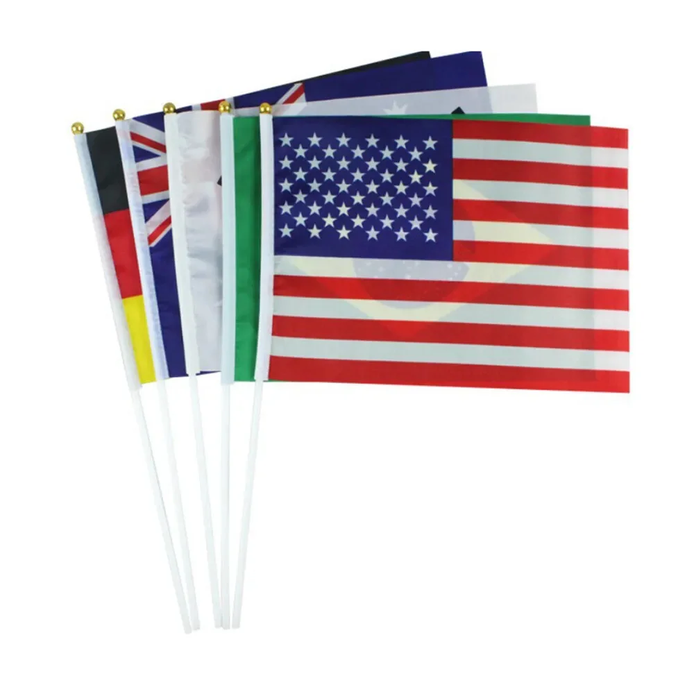 Custom Printed National Handheld Flags of Different Countries Hand Waving Flag With Pole