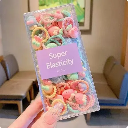 Wholesale 20/50 Pcs/Box Cute Resin Fruit Cartoon Series Baby Elastic Rubber Band Girls Elastic Hair Ties Kids Accessories Set