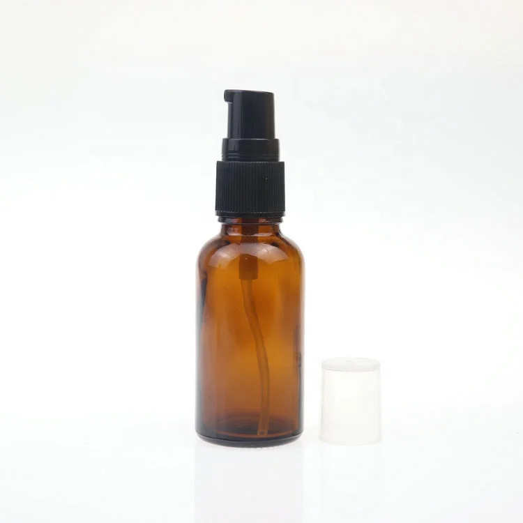 30ml Amber Glass Lotion Pump Serum Bottle Empty Brown Spray Essential Oil Bottle with Black Pump Cap for essential oil