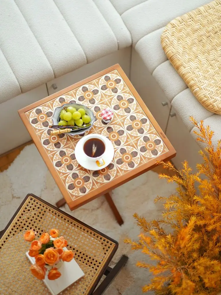 AJJ-XS032 Japanese small apartment balcony in the retro tile square table cherry solid wood sofa edge coffee table round table