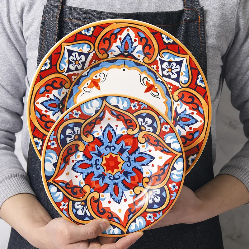 
American bowl set steak plate meal household tableware deep dish creative hand-painted fruit plate ceramic plate 