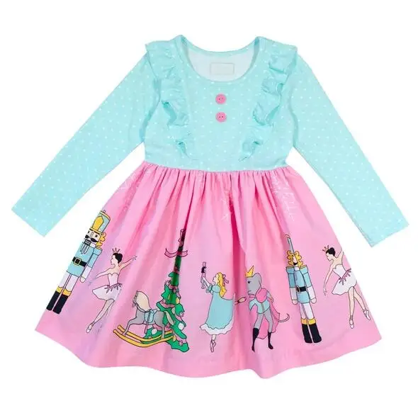 Christmas Nutcracker Ballet print pink girls dress cute boutique kids dresses