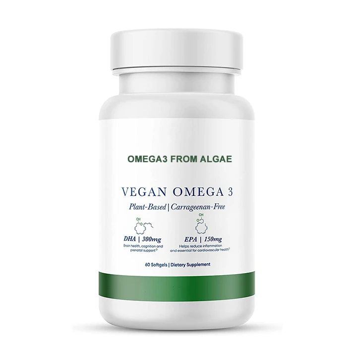 Customized Vegan DHA Omega 3 Oil Soft Capsule from Algae Softgel Supplement for Brain, Heart, Joint, Eye Health