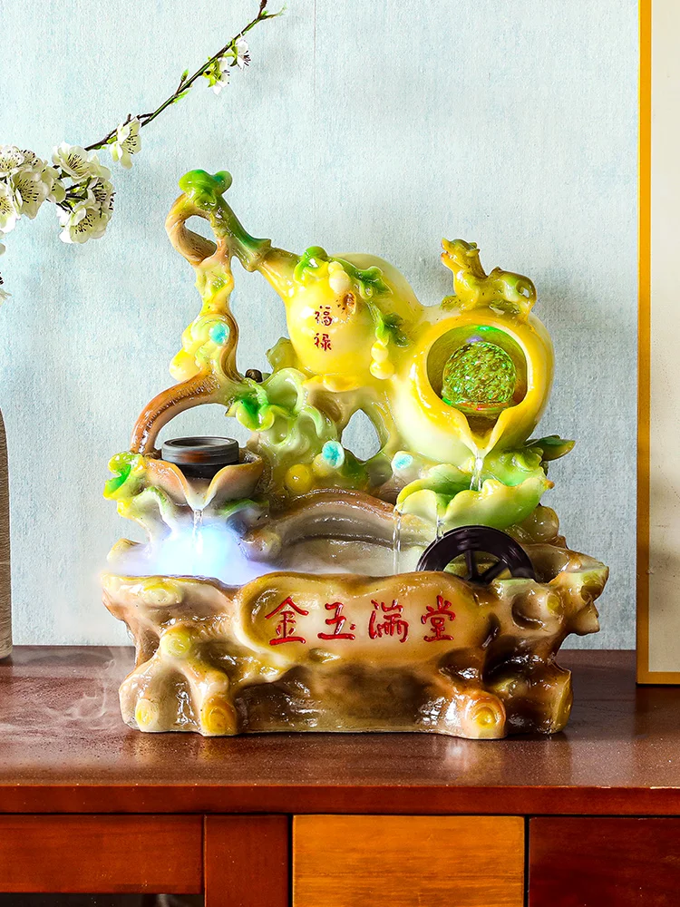 Rockery Running Water Fountain Money-Making Fengshui Wheel Table-Top Fish Tank Decorations Wealth-Seeking Furnishings