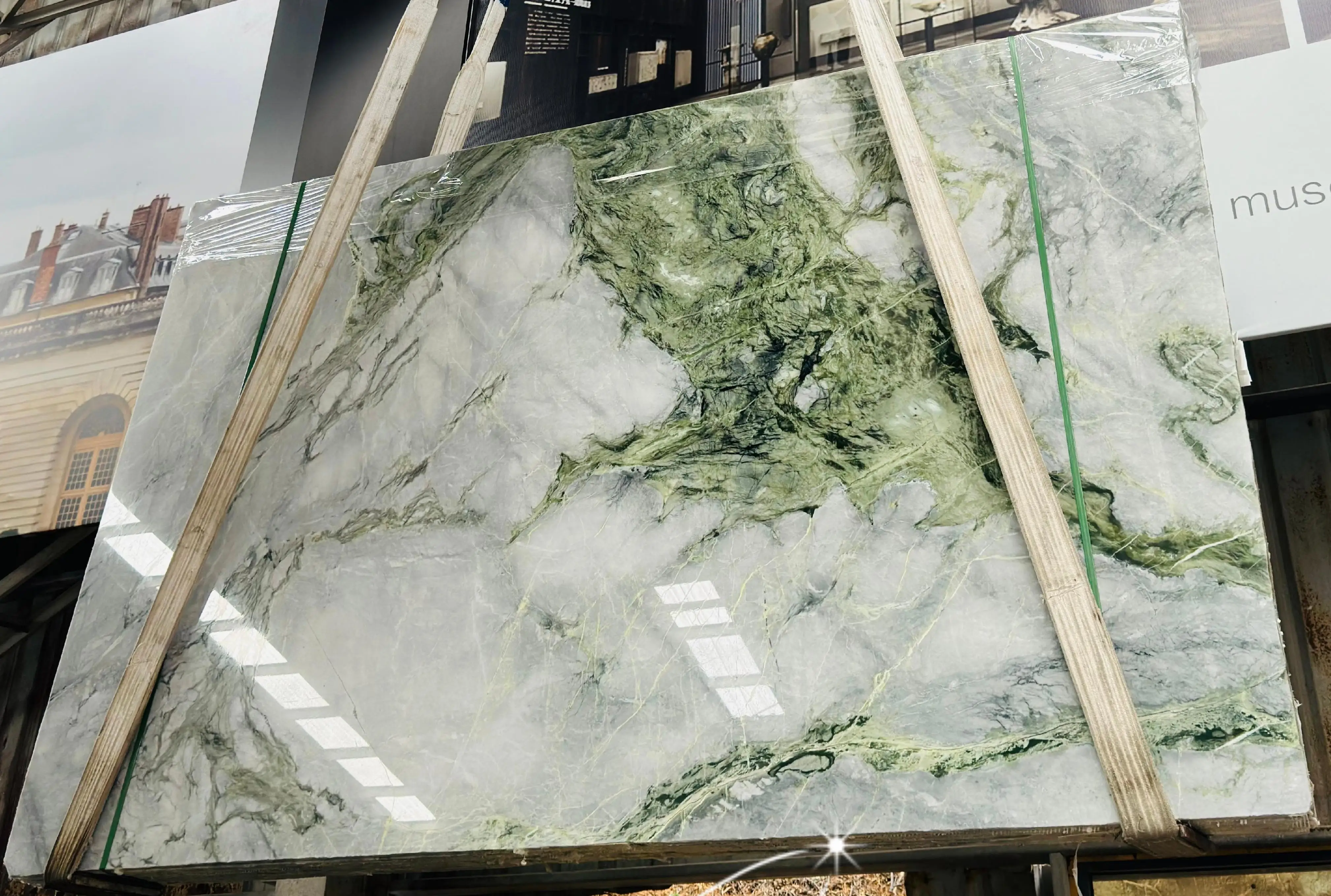 Natural marble stone polished slab Jade green marble  slab tile for interior decoration