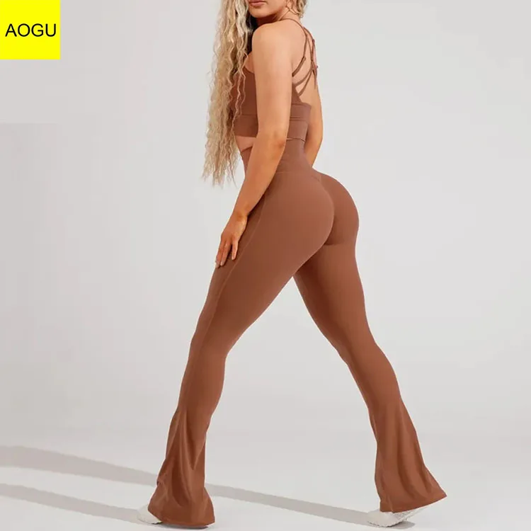 Custom Logo Yoga Pants Fitness Sports Gym Tights High Waist Flare Leggings For Woman