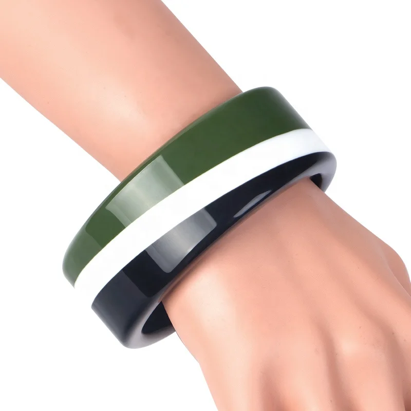 Customized Autumn Winter Three Tone Colour Stripe Plastic Craft Minimalist Resin Bangle Bracelets Jewelry