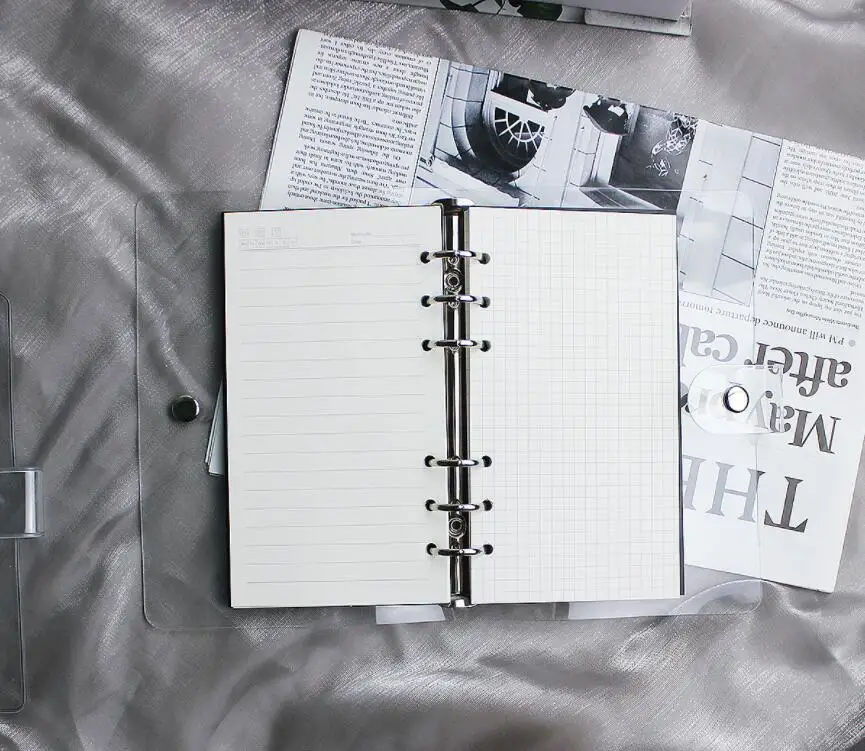 Transparent 6-Ring Binder Covers Clear PVC Notebook Loose Leaf Binder Round Ring Protector