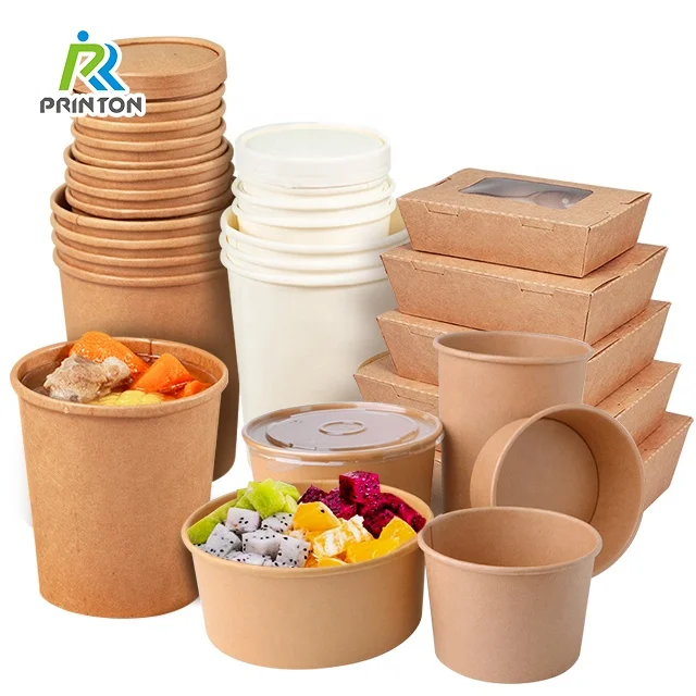 Wholesale Disposable food container takeaway packaging box hot paper soup bowl