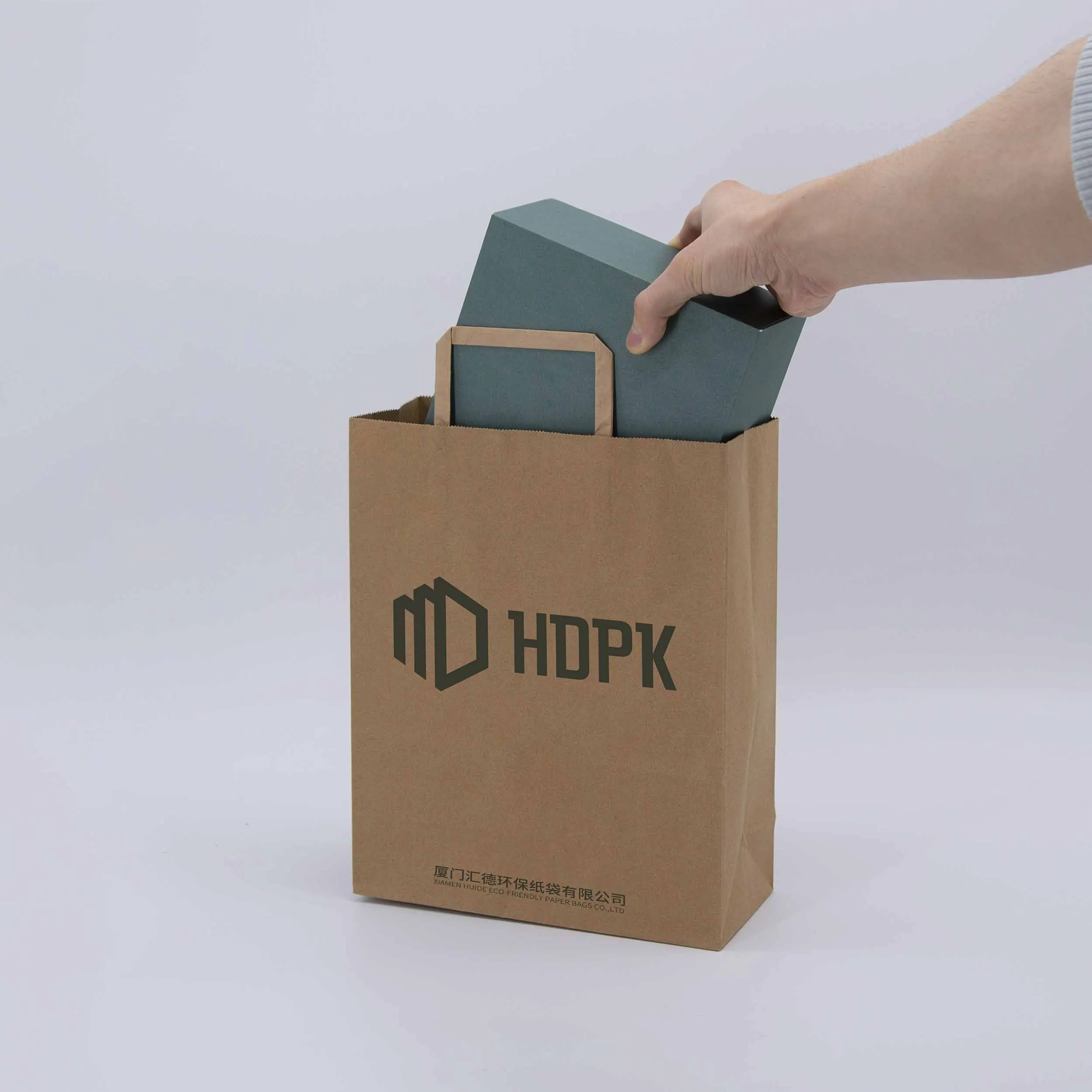 HDPK сделанный на заказ принт вынос кофе коричневая плоская ручка упаковка для фаст-фуда Крафт бумажный мешок ресторанные сумки переноски
