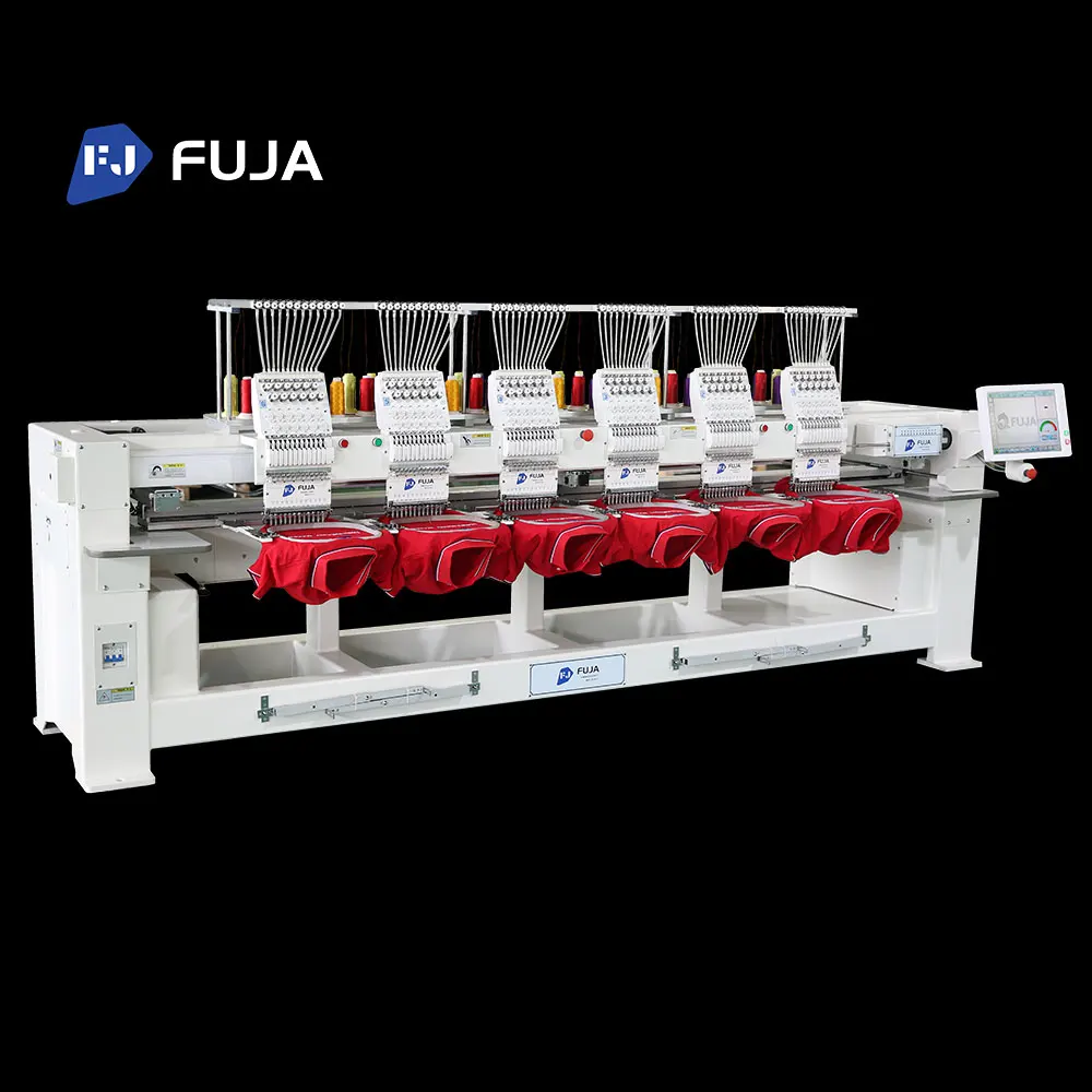 FUJA High Quality Industrial T shirt Hat 6 Heads 12 Colors Computerized Tajima DST Format Embroidery Machine Price