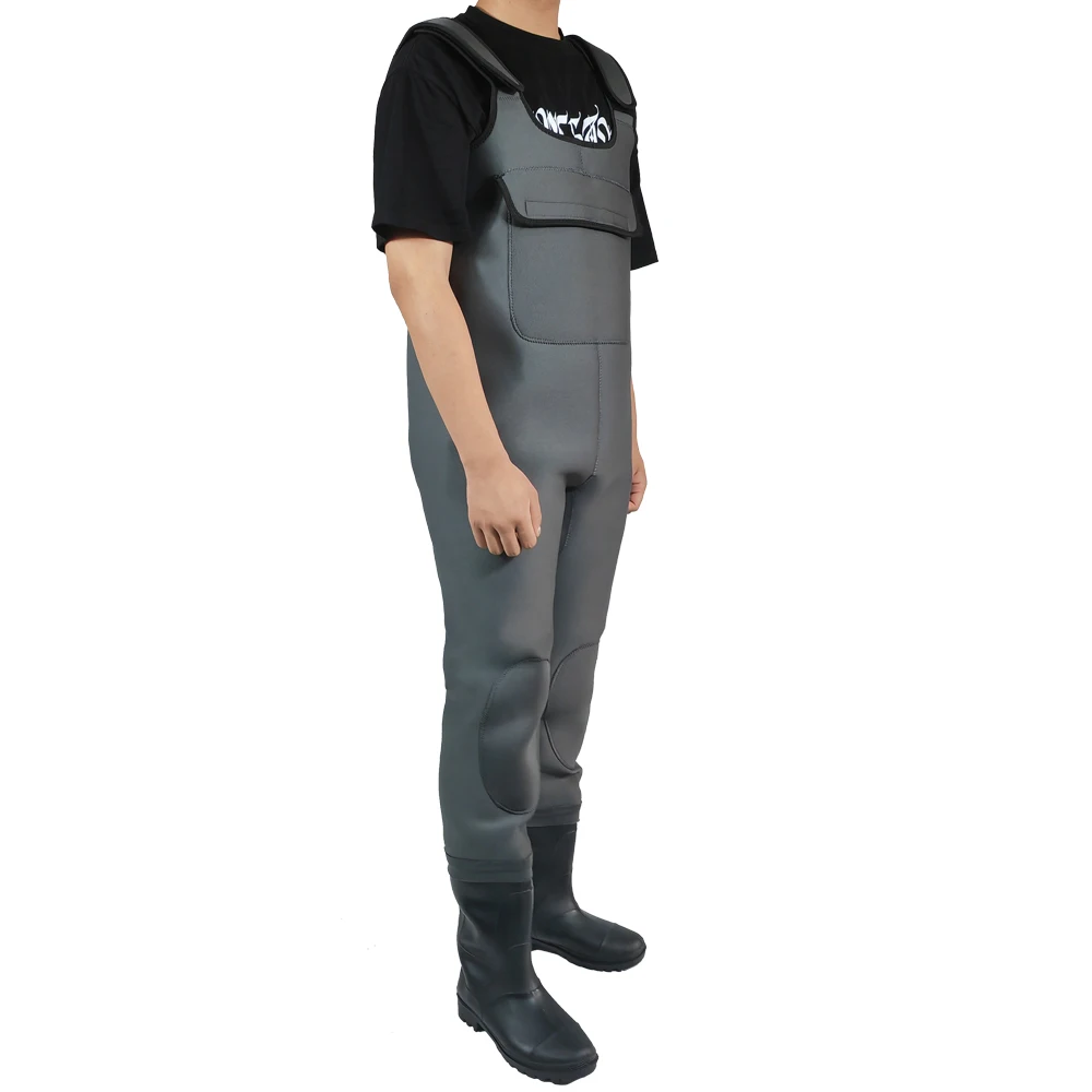 custom 4.5mm waterproof hunting wader neoprene suspenders plus size unisex pvc boots grey neoprene fishing chest wader