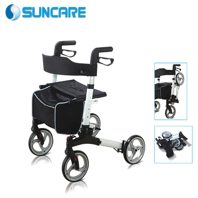 SUNCARE Aluminum Rollator 8 PVC Wheels One Touch Locking Lop Brake System Mesh Cloth Seat