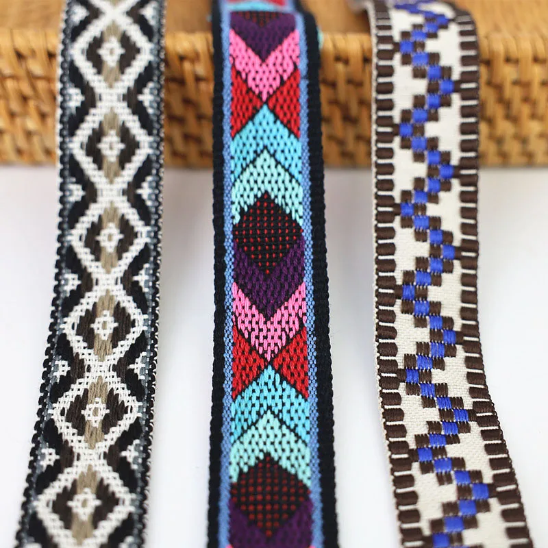 RW 30mm 34mm 38mm Ethnic Woven Jacquard Webbing Tape DIY Bohemian Cotton Bag Strap Webbing for Garment Shoe Accessories
