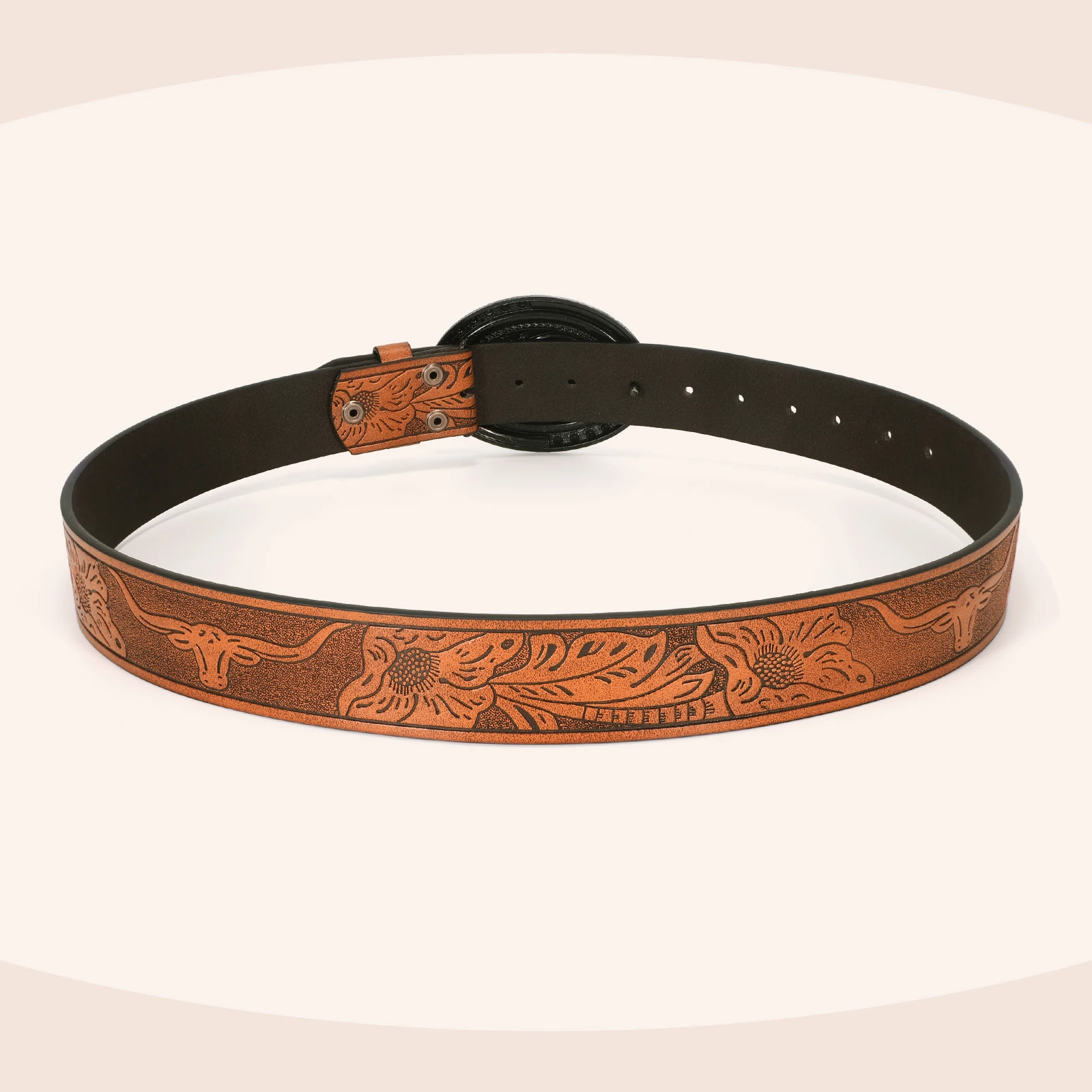 Unisex Western Belt Detachable Alloy Plate Buckle Turquoise Custom Debossed Floral Pattern Design PU Leather Belt For Men Women