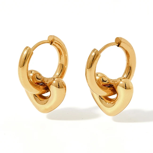 Heart Pendant Earings Huggie Hoop Earrings Stainless Steel 14K Gold Plated Jewelry Wholesale for Women Waterproof Jewellery