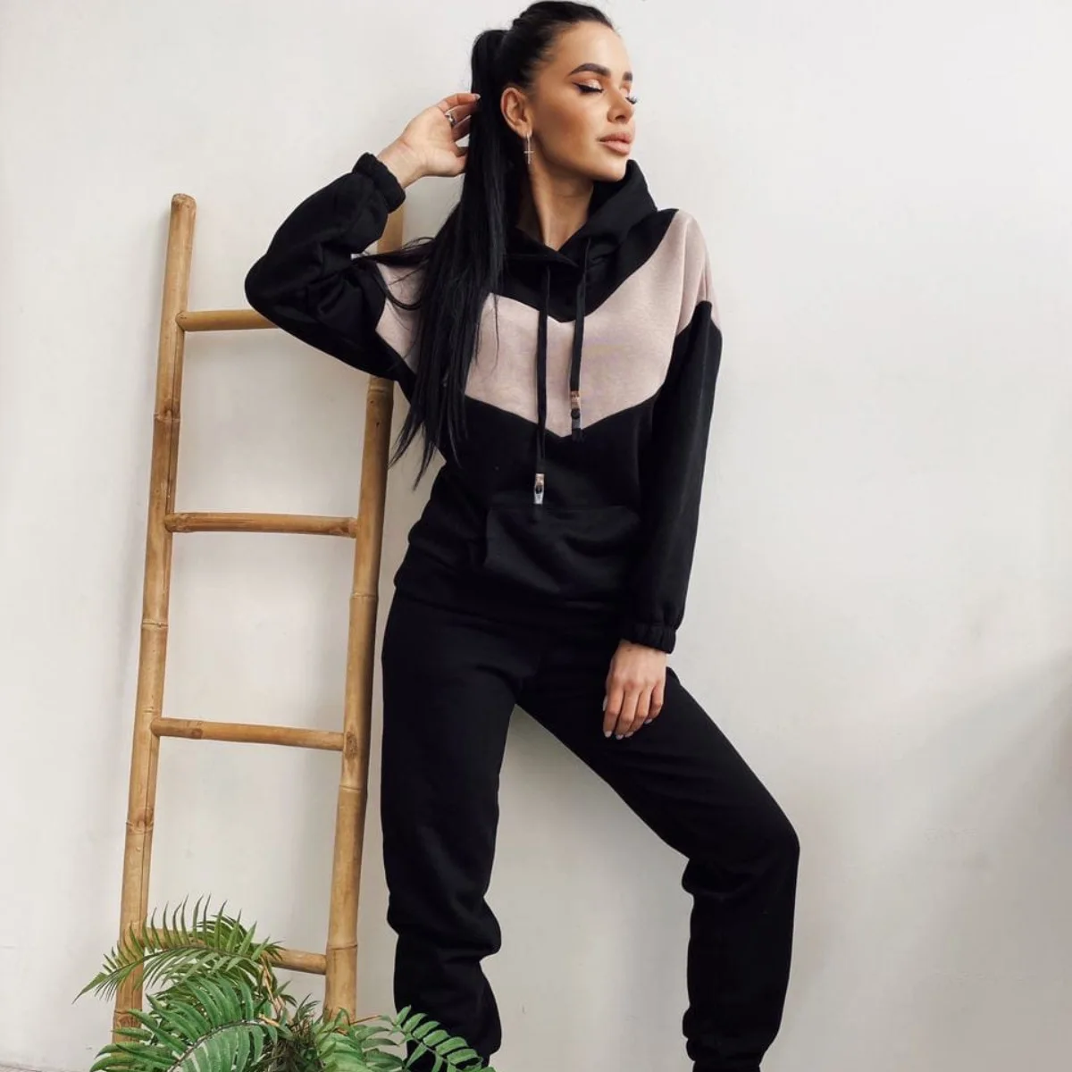 Women Fall Casual Plain Loose 2 Pieces Jogger Sweatshirt sweatpants and hoodie women sweatsuit set tracksuit