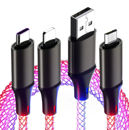 3 In 1 6A Fast Charging 7 Color RGB Breathing Light Data Cable 66W TYPE-C Charger For iPhone  Huawei Samsung for Xiaomi Macbook
