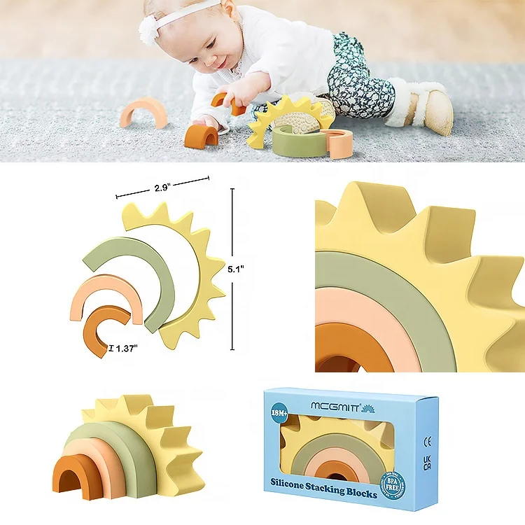  HOT Custom Accept Sun Baby Silicone Stacking Toys Soft Blocks Stacker BPA Free Building Teether