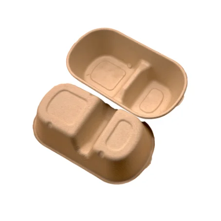 900ml Compostable Sugarcane Bagasse 2 Compartment Biodegradable Take Out Food Containers Clamshell For Lunch