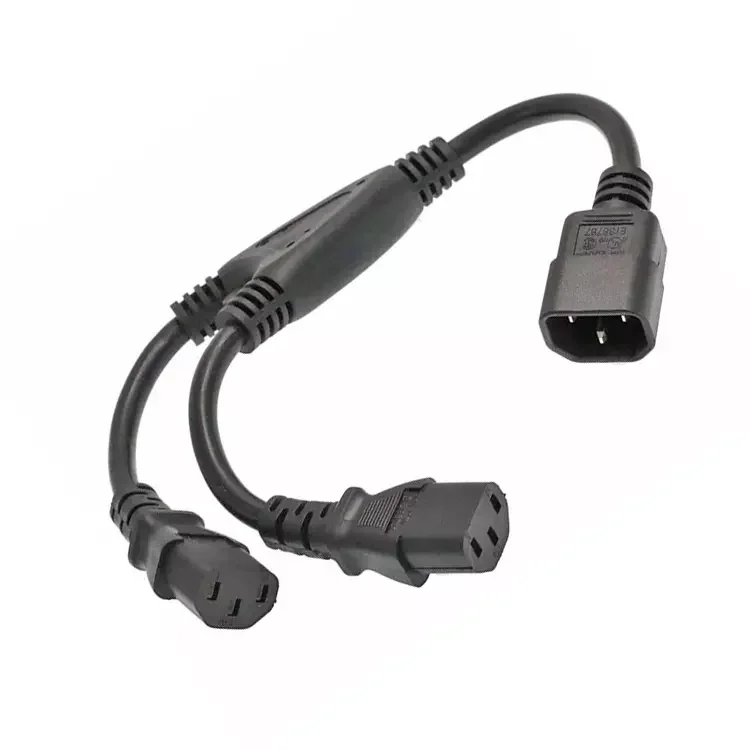 High Quality IEC 320 C14 Male Plug to 3XC13 Female Y Type Splitter H05VV-F 3G Power Cable C14 To C13 Extension Power Cord