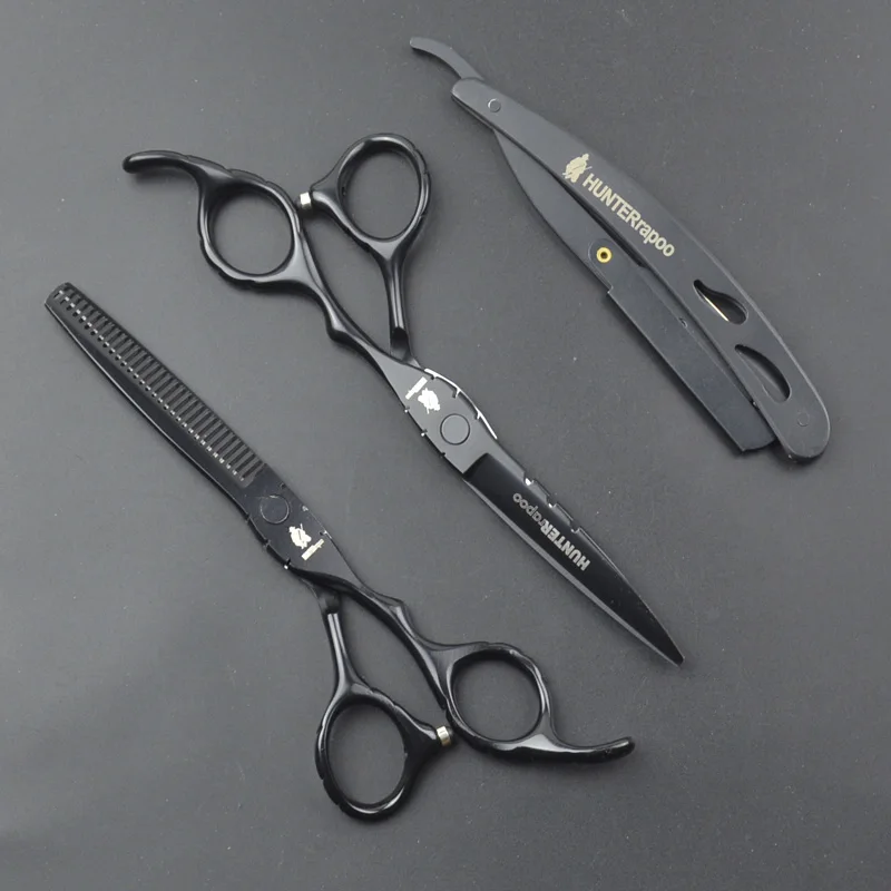 
6 inch Hair Cutting Shears Kit for Hairdresser Stainless Steel black scissors for haircut barbershop scissors set 