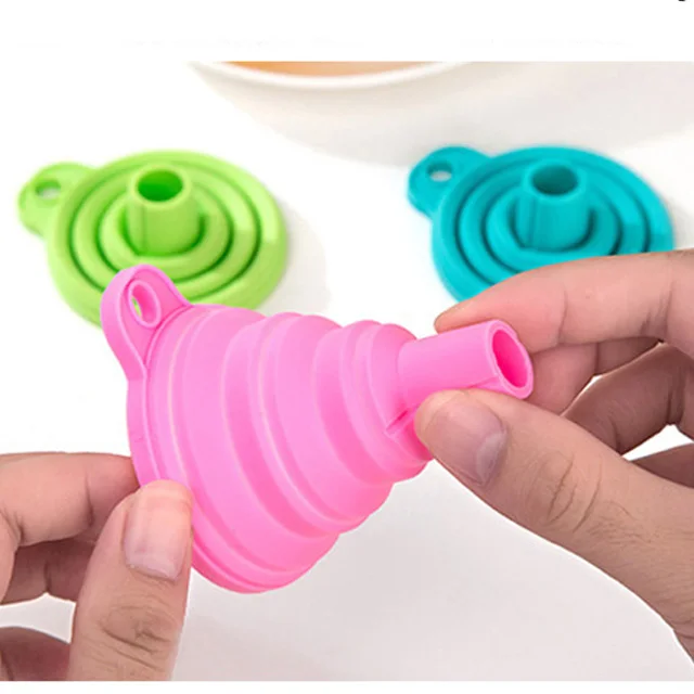 7.5cm Wide Multi-Purpose Food Grade Foldable Collapsible Kitchen Silicone Funnel Hopper for Liquid Powder Transfer