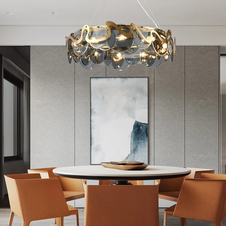 Post-modern Nordic simple restaurant chandelier designer glass art living room round atmosphere bar study lamps