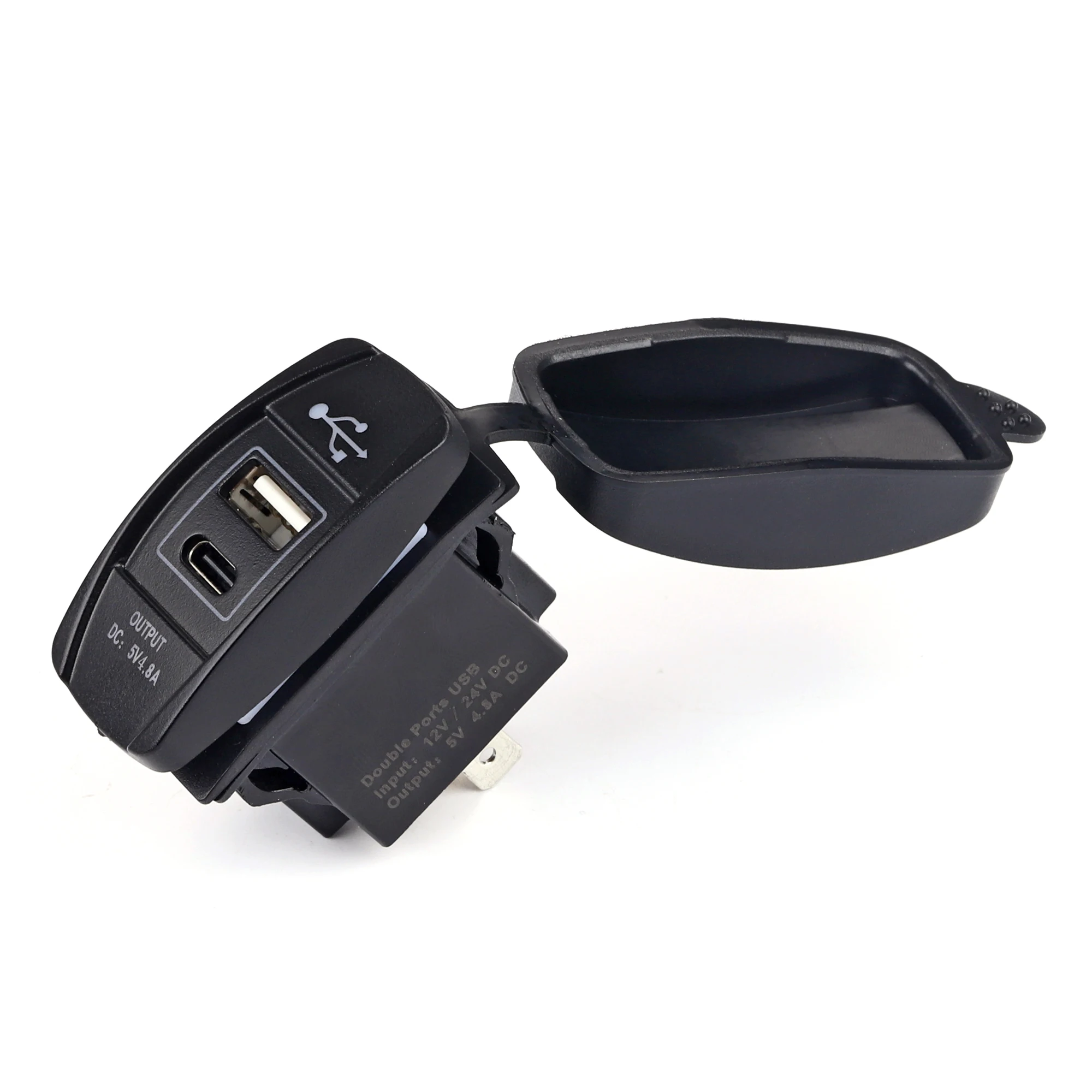 New Waterproof 12V/24V input 5V 4.8A outlet Rocker switch with Car Charger type C and USB