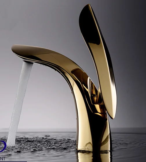 New Design Luxury Golden Polished Brass Single Handle Hot And Cold Water Mixer Tap Bathroom Basin Faucet