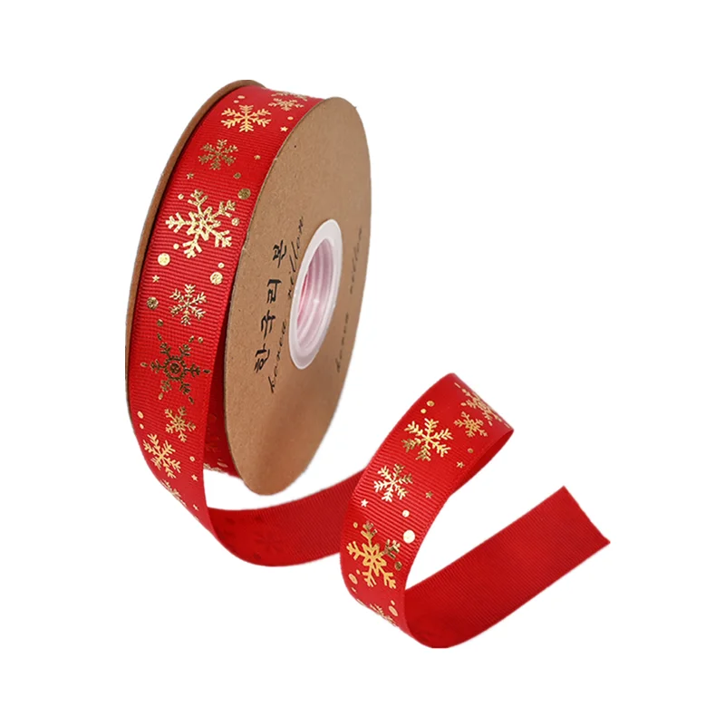 Christmas decoration polyester stain ribbon logo printed wholesale box packing stain ribbon