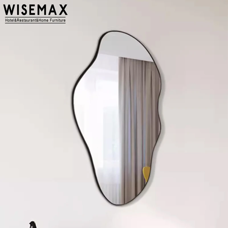 WISEMAX FURNITURE Elegant modern home decorative durable metal frame wall-mounted big irregular dressing mirror for living room