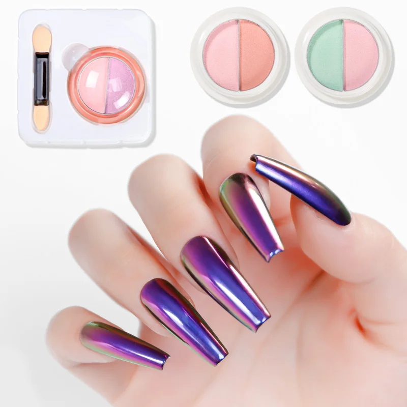 Two-color luxury chameleon mirror holographic professional nail art solid pigment auroras acrylic nail chrome powders set
