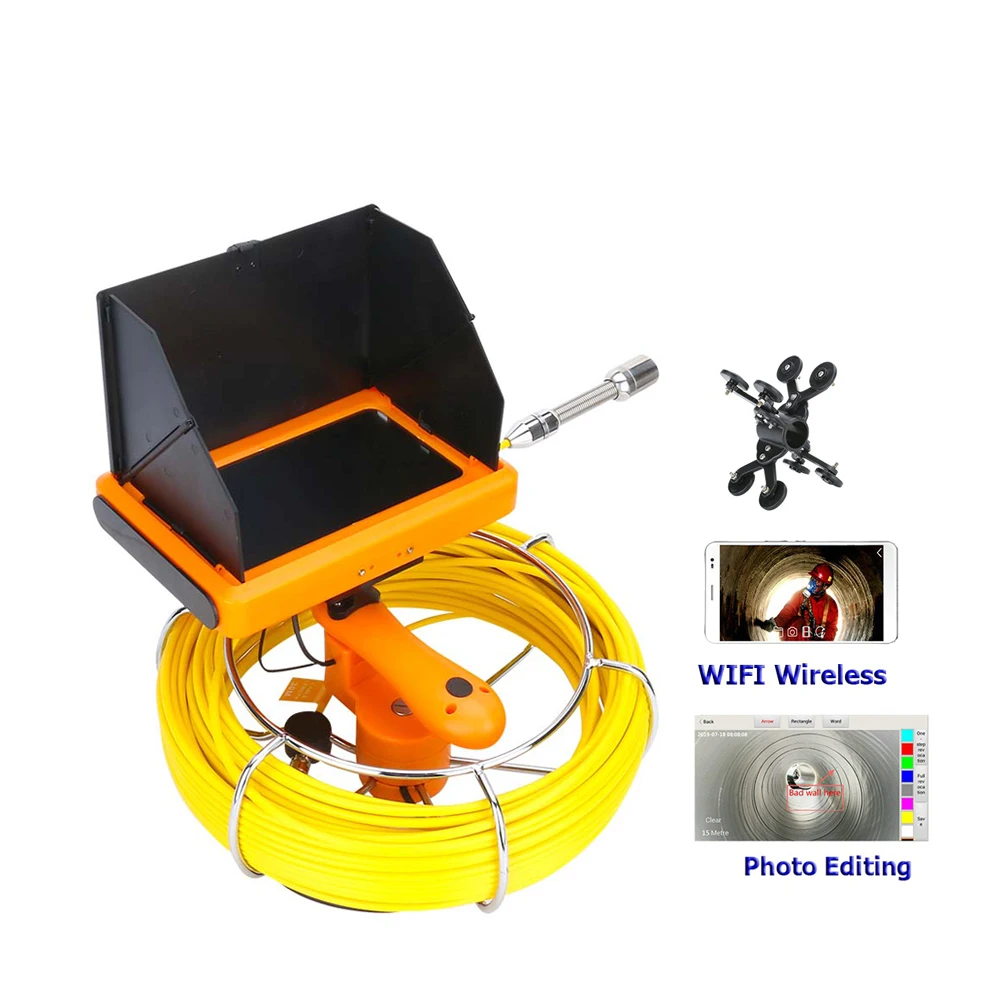 WIFI wireless 7inch Touch screen Industrial Pipe Sewer Inspection Video HD 1080P Camera with Meter Counter DVR Photo Editing 50M