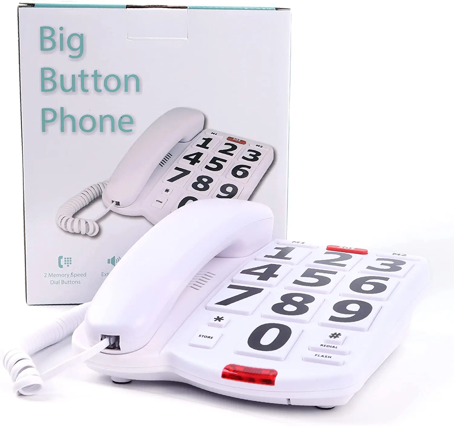 One Touch 911 SOS Fixed Landline Desktop Phone Big buttons Large Number Corded Telephones for Elder Volume Adjustment