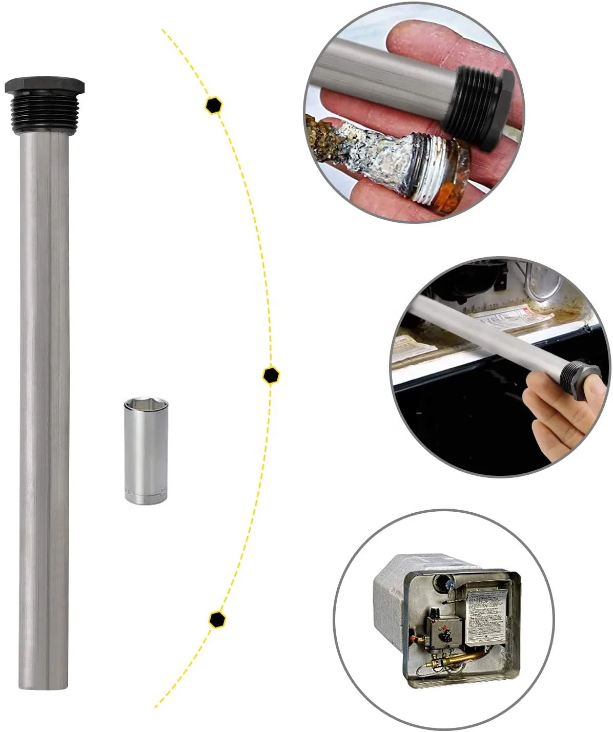RV water heater magnesium anode rod packed with PTFE tape and sticker