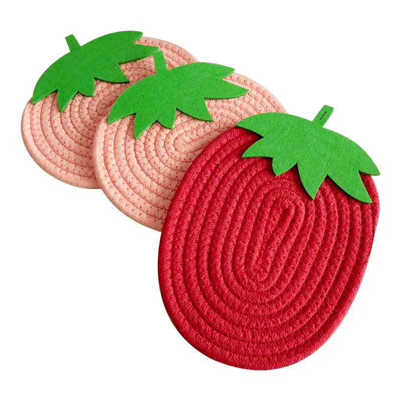 Heat Insulation Mat Strawberry Pumpkin Cute Fruit Series Cotton Rope Placemat Non-Slip Cup Mat Heat Insulation Mat