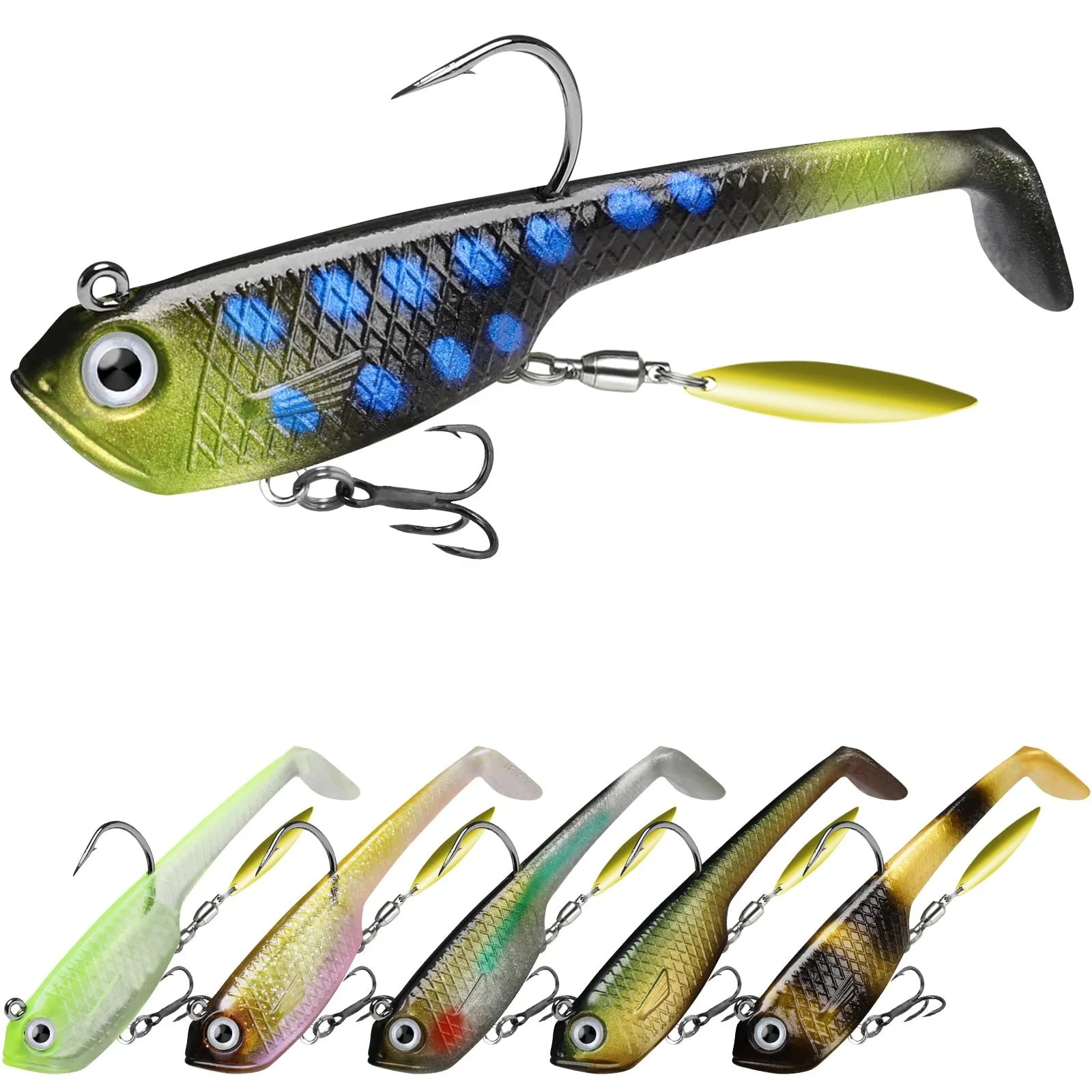 Truscend Gotour OEM pike bass carp pre rigged jig head paddle tail soft plastic artificial fishing lures bait for freshwater