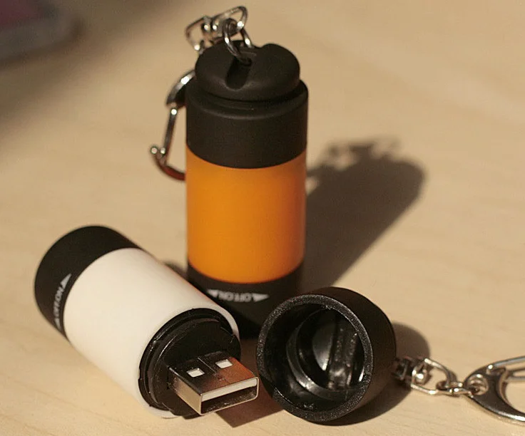 Mini flashlight USB charging LED outdoor small key ring lamp convenient plastic flashlight